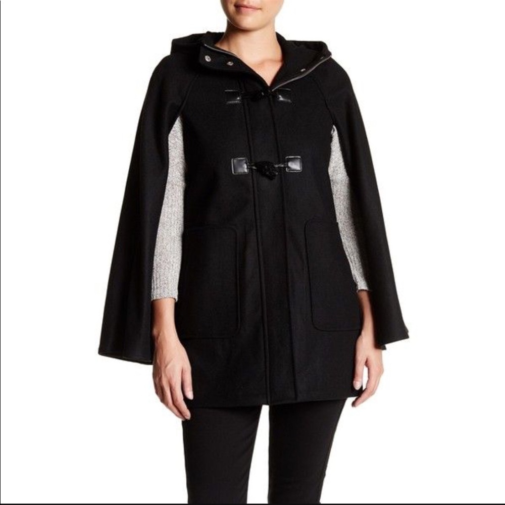 Women's Black Hooded Wool Cape